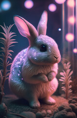 Cute bunny,  magical,  glowing eyes. Generative AI.