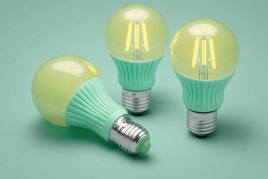 Lightbulbs on a green background. Generative ai