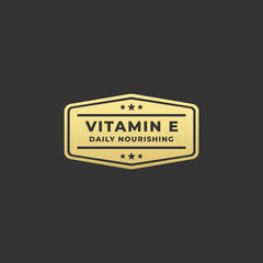 Vitamin E Label Vector or Vitamin E Seal Logo Vector Isolated On White Background. Excellent Source of Vitamin E. The best Vitamin E badge for products rich in vitamins.