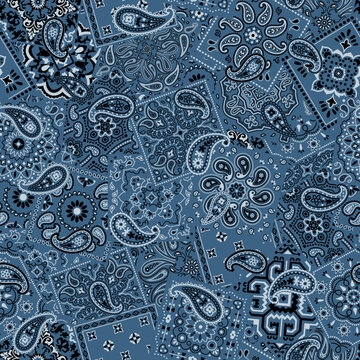 Paisley bandana fabric patchwork vintage vector seamless pattern