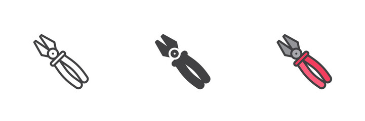 Pliers tool different style icon set