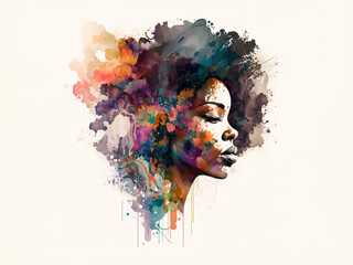 Fototapeta AI generated: drawing girl afro american boho abstract style obraz