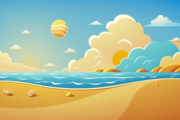 Fototapeta na wymiar Background of sea, sky, and sun with yellow sand. Generative AI