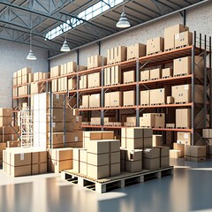 Retail Warehouse: Digitalization and Visualization of Industry 4.0 Process that Analyzes Goods, Cardboard Boxes, Products Delivery Infographics in Logistics,  generative ai