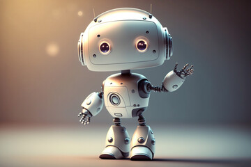 Playful cute and happy toy robot android 3d rendering. Ai generated