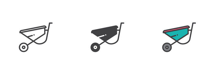 Wheelbarrow different style icon set