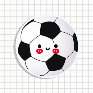 Cute funny Soccer ball sticker. Vector hand drawn cartoon kawaii character illustration icon. Isolated on blue background. Soccer ball character concept