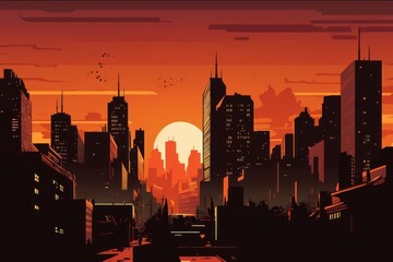Sunset Cityscape Vector Illustration