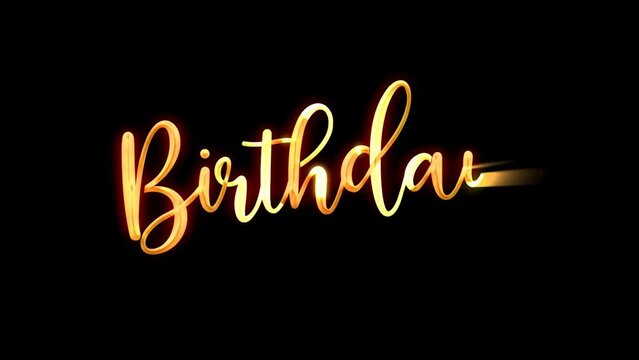 happy birthday text animation in gold color on transparent background. 4K Video birthday card. Luxury. easy put to any video.