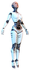 3D Rendering Female Robot on White
