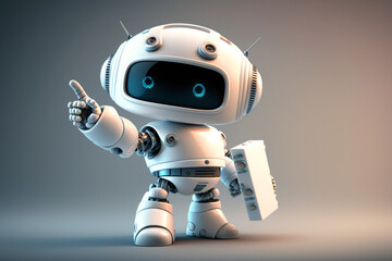 Naklejka premium Playful cute and happy toy robot android 3d rendering. Ai generated