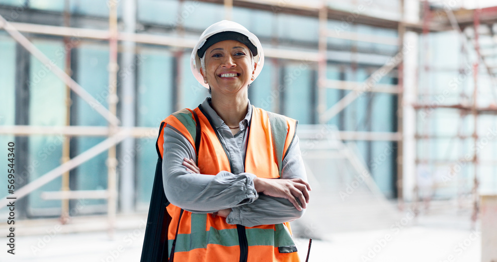 Wall mural building, architecture construction worker woman on site civil engineering development, industrial p