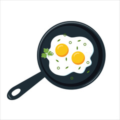 Food vector icon. Scrambled eggs in a pan. Useful breakfast.