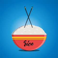 Asian food. A bowl of rice with chopsticks. Food vector illustration. Diet food. Rice dishes.