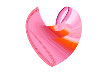 Digital volumetric geometric pattern in pink gradient with thin peach stripes. Traditional design for a cute fashion decor for Valentine's Day. Smooth rounded heart as a symbol of love and tenderness.