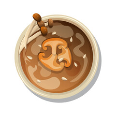Asian food. Food vector illustration. Mushroom cream soup. Diet food. Mushroom dishes. Soup menu.