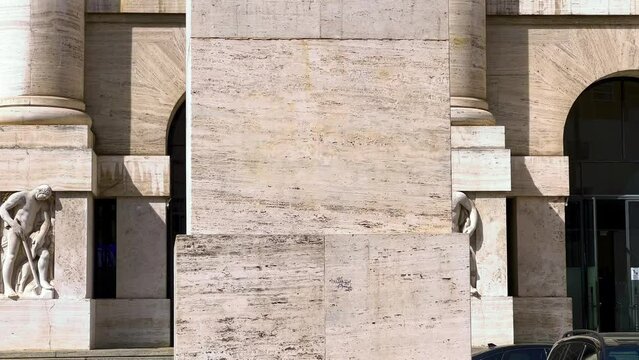 Vertical panorama of LOVE (Il Dito, Finger) sculpture, Milan, Italy