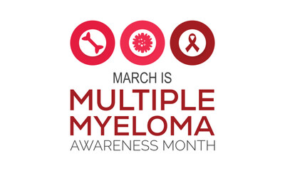 Multiple Myeloma Awareness Calligraphy Poster Design. Realistic Burgundy Ribbon. March is Cancer Awareness Month. Vector Illustration background design.