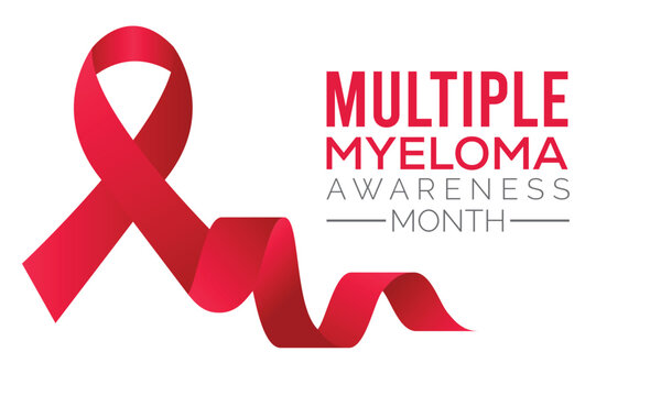 Multiple Myeloma Awareness Calligraphy Poster Design. Realistic Burgundy Ribbon. March is Cancer Awareness Month. Vector Illustration background design.