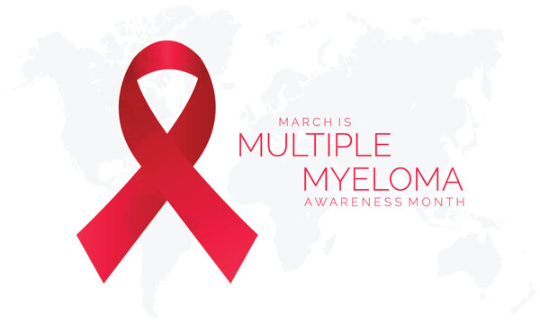Multiple Myeloma Awareness Calligraphy Poster Design. Realistic Burgundy Ribbon. March is Cancer Awareness Month. Vector Illustration background design.
