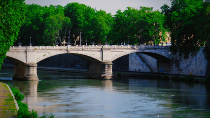 Fototapeta na wymiar View of Rome, Tiber river and Vittorio Emanuele II bridge