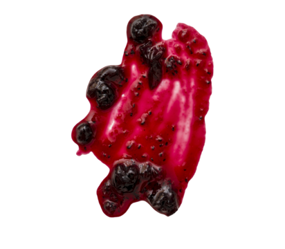 Abstract smear and stain of black currant jam isolated on white, transparent background, top view, PNG