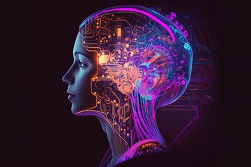 A ChatGPT concept. A human like android with the face of a human and the brain of an AI. Generative ai