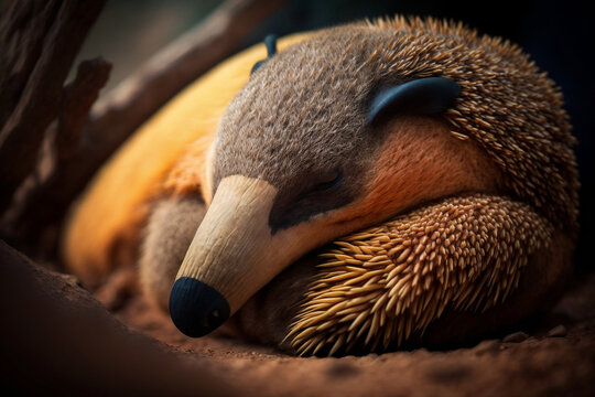 Anteater, Myrmecophaga tridactyl,  sleep in their natural habitat, generative AI