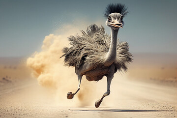 portrait of a running ostrich generated by AI - obrazy, fototapety, plakaty