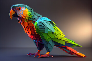 colorful 3d render of a low poly crystal parrot ,ai generated 