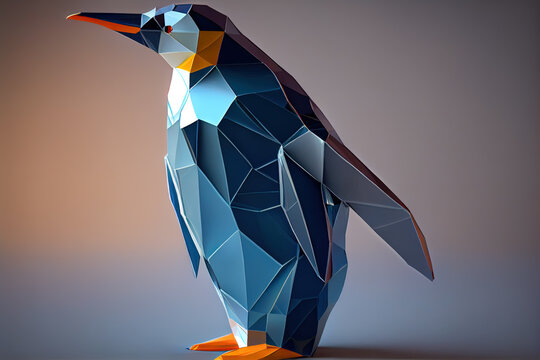 colorful 3d render of a low poly crystal penguin ,ai generated 