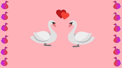 illustration of couple of swan fall in love with pink  background