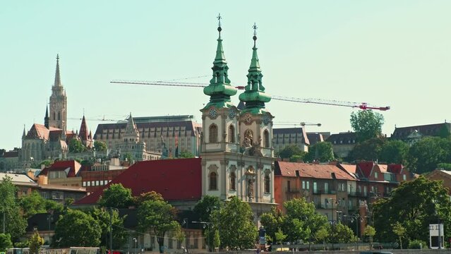 Moving video of beautiful old tall church in Budapest.