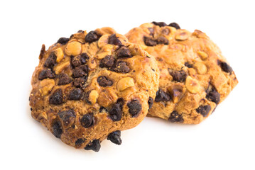 cookies with chocolate and hazelnuts on a white background