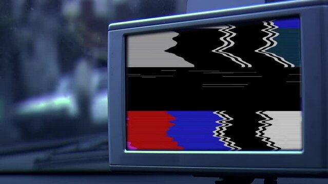 Broken Navigation System Displaying Glitches Inside Car - Close Up