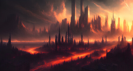 AI Digital Illustration Post Apocalyptic Cityscape