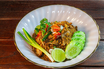 Thai railway fried rice on a white plate.