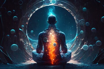 Enlightenment trough meditation. Spiritual awakening tantric meditation. Generative AI