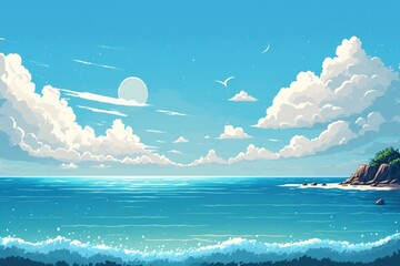 calm ocean and a clear, blue sky. Generative AI