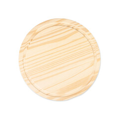 Wooden round pizza board isolated over white background