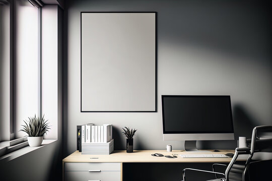 Mockup of black frame in office interior