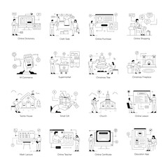 Bundle of Ecommerce and Study Linear Illustrations 

