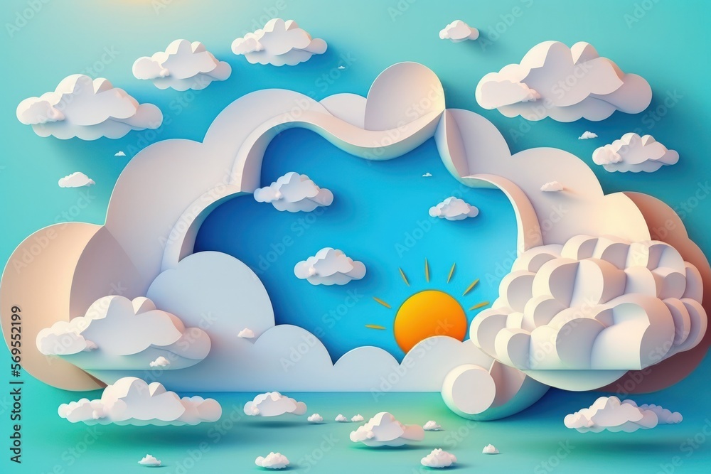 Wall mural Abstract white cloud and blue sky in a sunny day texture background for the world environment day. Generative AI