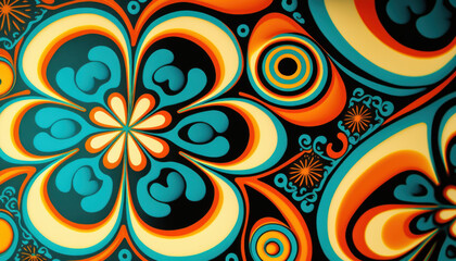 Fototapeta premium Floral 1960s wallpaper pattern psychedelic Illustration. Generative AI.