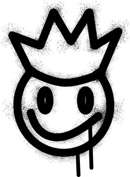 Smiling face emoticon wearing crown with black spray paint