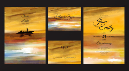 wedding cards, invitation. Save the date sea style design. Romantic beach wedding summer background