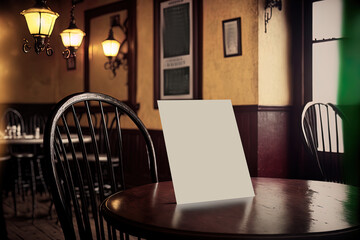 Mockup of vertical empty poster in wooden pub interior