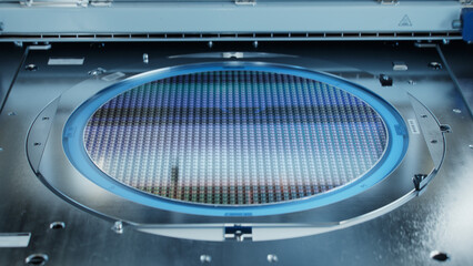 Semiconductor Packaging Process. Semiconductor Wafer after Dicing Process with Separated Silicon...