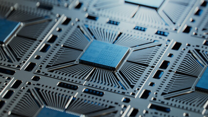 Close-up of Silicon Die Attached to Substrate after being Extracted from Wafer on Semiconductor...