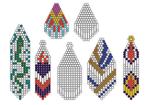 Beaded earrings design template vector. Jewelry beads pattern scheme.